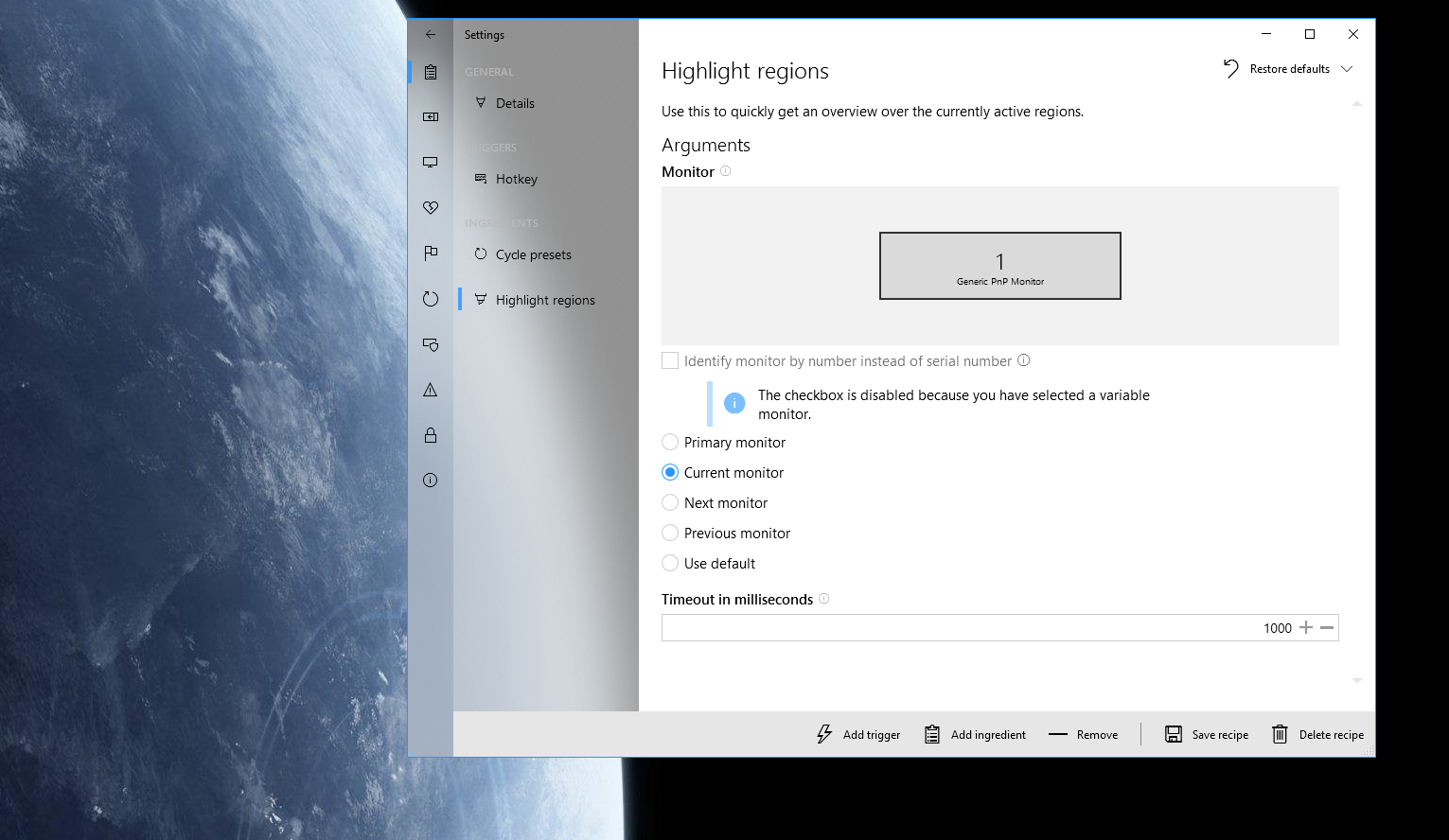 MaxTo's settings window showing the highlight reginos ingredient.